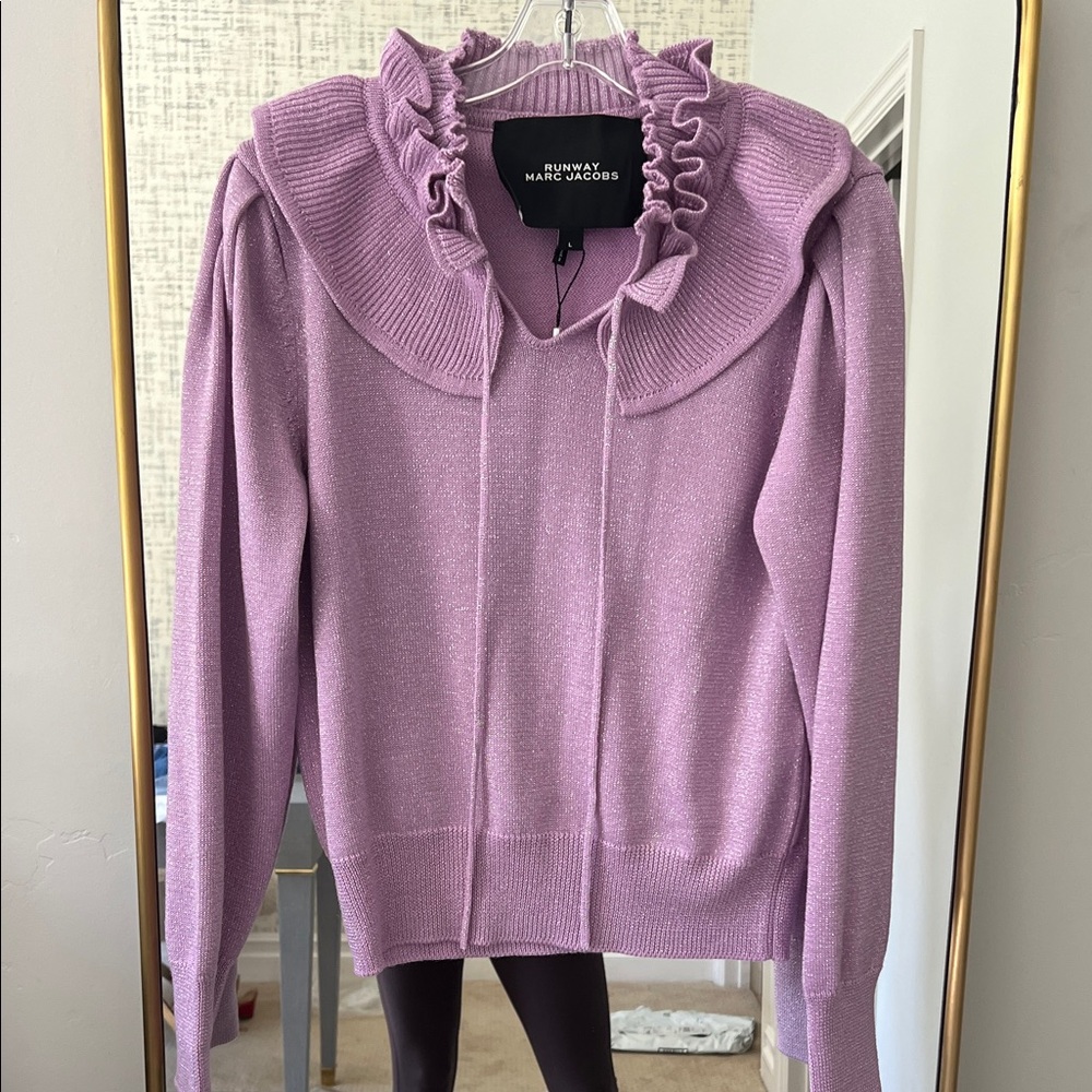 Marc Jacobs Sparkle Lilac Ruffle Turtleneck Sweater
